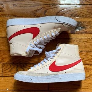 Nike Cream High-Tops with Red Swoosh